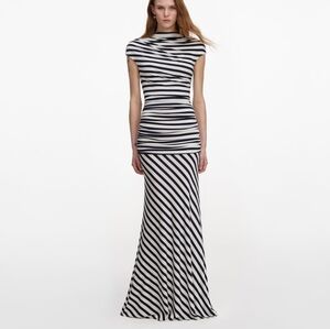 Self Portrait Navy Stripe Jersey Maxi Dress